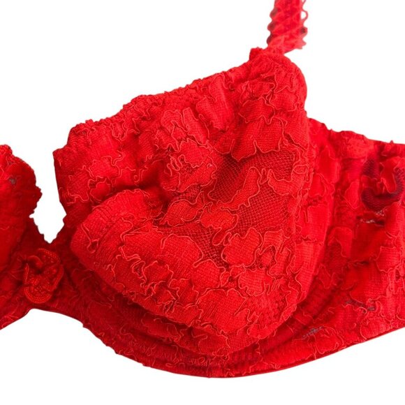 Oscar de la Renta Red Lace Lightly Padded Underwire Bra Size 34A - Picture 8 of 9